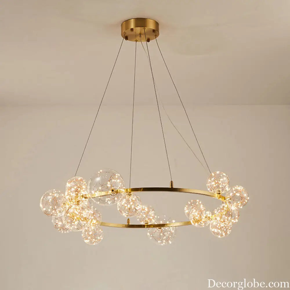 Modern Gold Glass Starry LED Bedroom Chandelier - Orb Ceiling Lamp