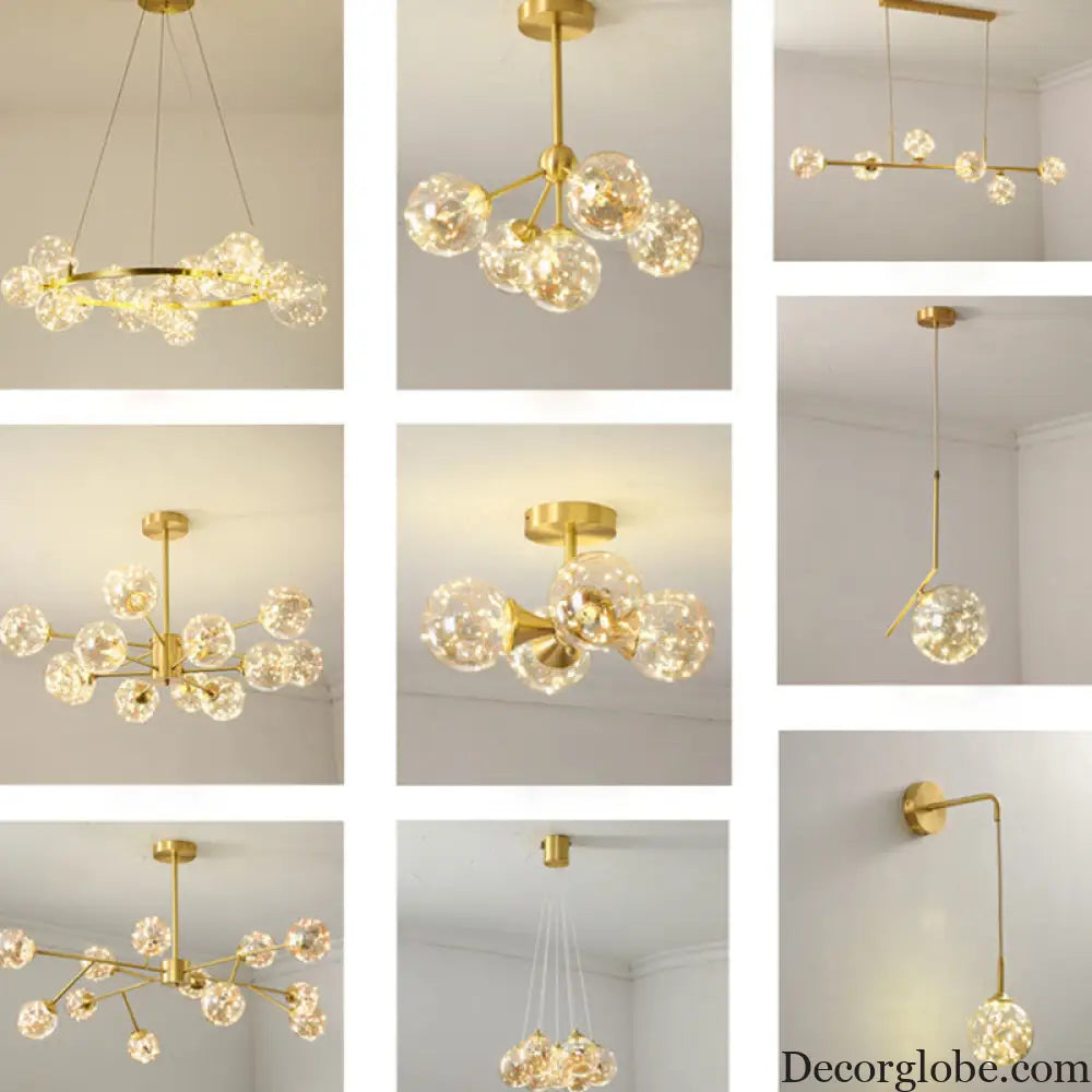 Modern Gold Glass Starry LED Bedroom Chandelier - Orb Ceiling Lamp
