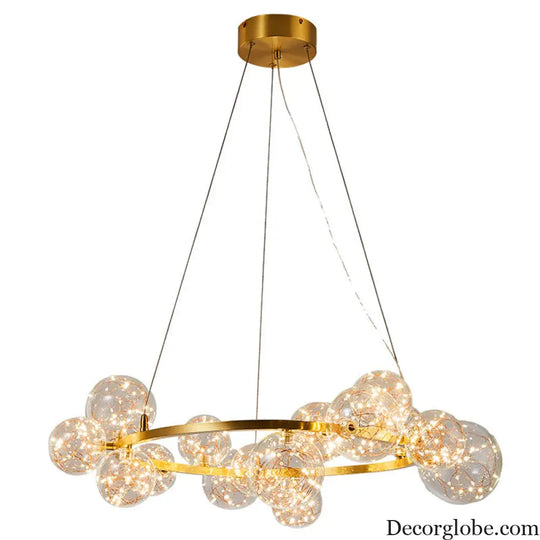 Modern Gold Glass Starry LED Bedroom Chandelier - Orb Ceiling Lamp