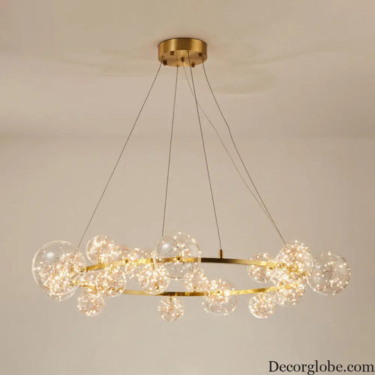Modern Gold Glass Starry LED Bedroom Chandelier - Orb Ceiling Lamp
