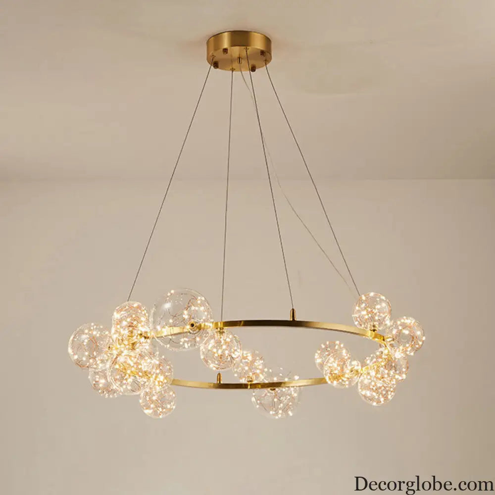 Modern Gold Glass Starry LED Bedroom Chandelier - Orb Ceiling Lamp