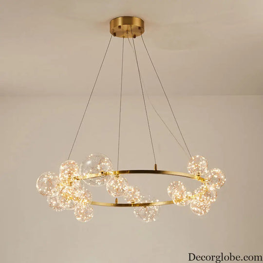 Modern Gold Glass Starry LED Bedroom Chandelier - Orb Ceiling Lamp