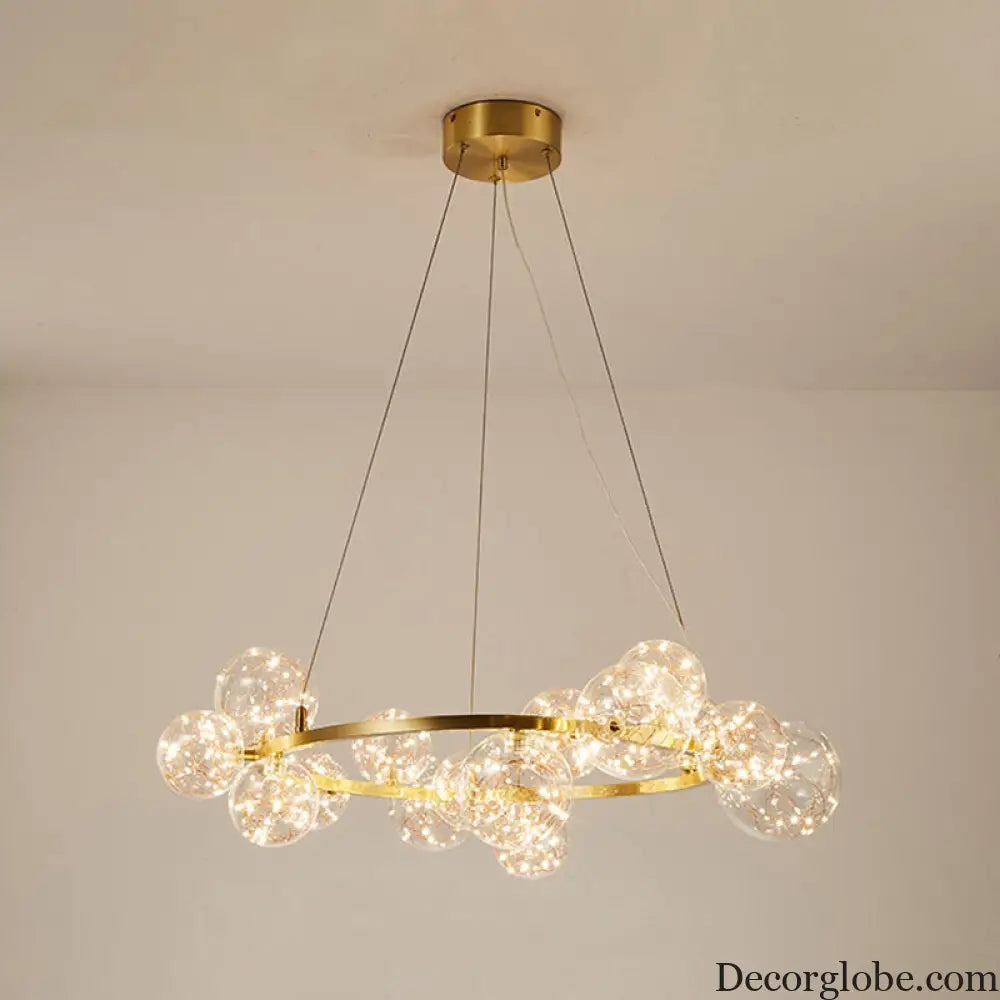 Modern Gold Glass Starry LED Bedroom Chandelier - Orb Ceiling Lamp