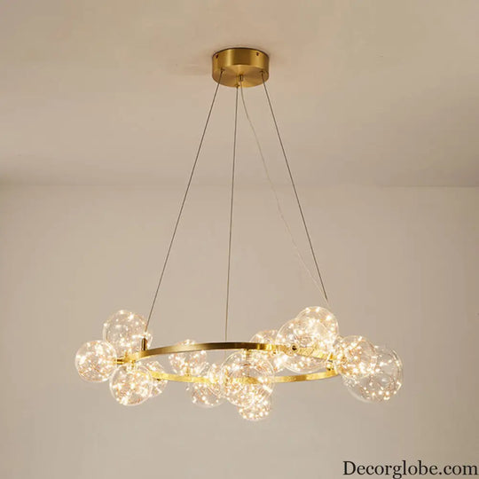 Modern Gold Glass Starry LED Bedroom Chandelier - Orb Ceiling Lamp