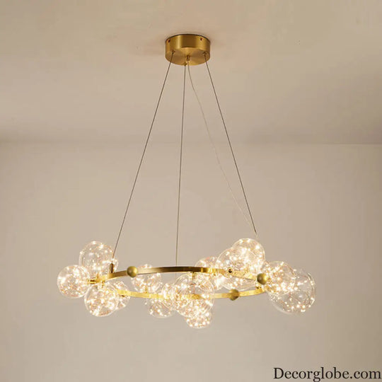 Modern Gold Glass Starry LED Bedroom Chandelier - Orb Ceiling Lamp