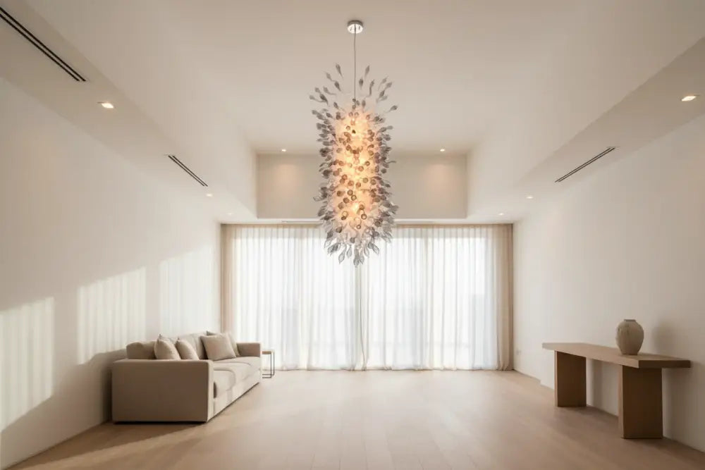 Modern High Ceiling Glass Chandelier for Foyer Lighting W90xH200cm Chandelier