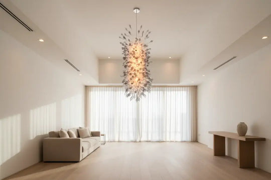 Modern High Ceiling Glass Chandelier for Foyer Lighting W90xH200cm Chandelier