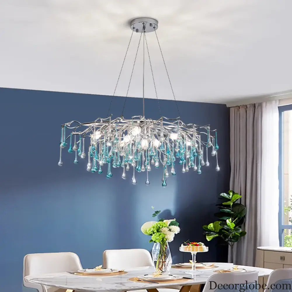 Modern LED Blue Water Droplets Ceiling Chandelier - Luxury Elegance for Villas and Living Spaces - DecorGlobe