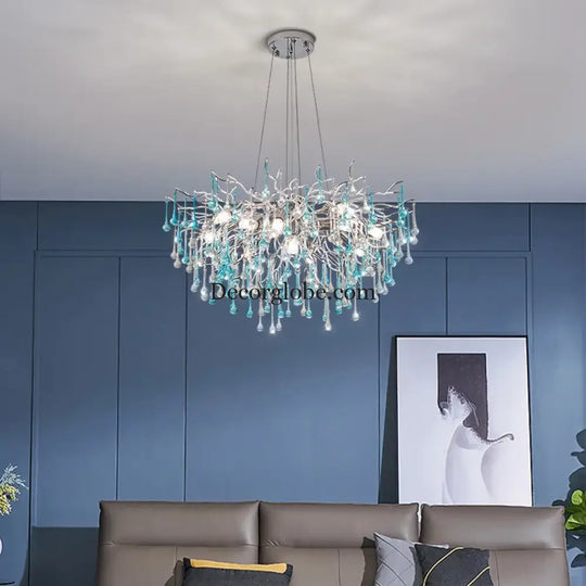 Modern LED Blue Water Droplets Ceiling Chandelier - Luxury Elegance for Villas and Living Spaces - DecorGlobe