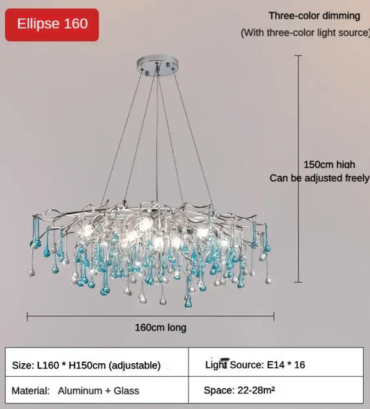 Modern LED Blue Water Droplets Ceiling Chandelier - Luxury Elegance for Villas and Living Spaces - DecorGlobe