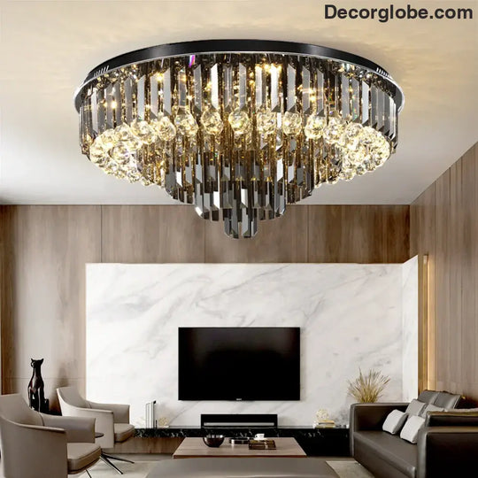 Modern LED Crystal Ceiling Chandelier - Creative Home Decor Lamp in Round Luxury Design (Black, Gold, Silver) - DecorGlobe