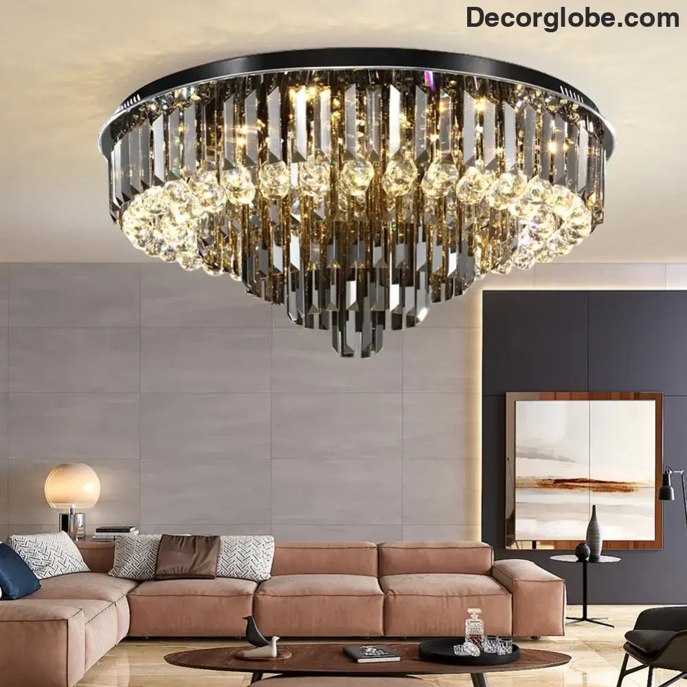 Modern LED Crystal Ceiling Chandelier - Creative Home Decor Lamp in Round Luxury Design (Black, Gold, Silver) - DecorGlobe