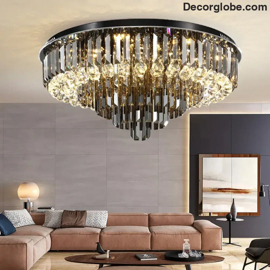 Modern LED Crystal Ceiling Chandelier - Creative Home Decor Lamp in Round Luxury Design (Black, Gold, Silver) - DecorGlobe