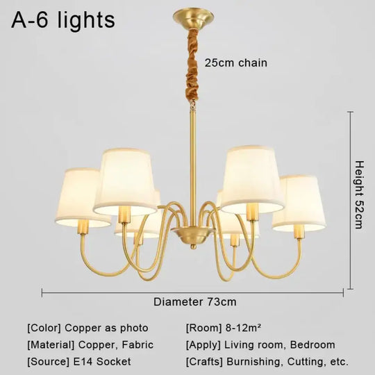 Modern LED Fabric Chandelier Light for Living and Dining Room A 6 lights / Warm White Chandelier