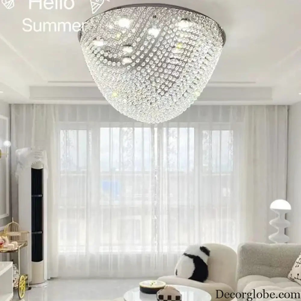 Modern LED Half Round Crystal Ceiling Chandelier - Elegant Illumination for Living and Dining Spaces - DecorGlobe