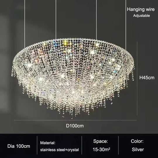 Modern LED Half Round Crystal Ceiling Chandelier - Elegant Illumination for Living and Dining Spaces - DecorGlobe