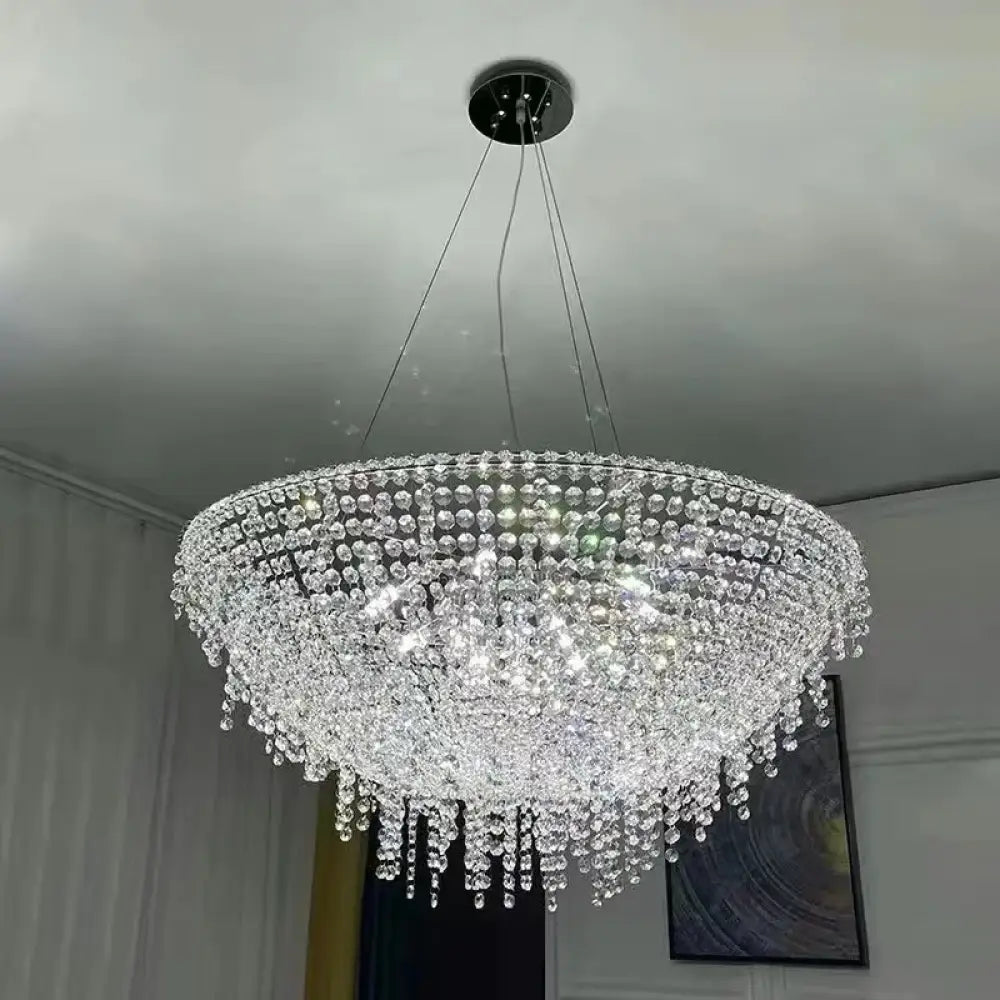 Modern LED Half Round Crystal Ceiling Chandelier - Elegant Illumination for Living and Dining Spaces - DecorGlobe