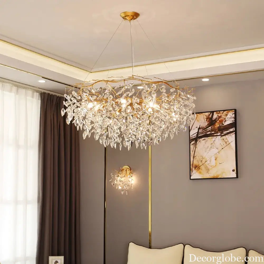 Modern LED Leaf Crystal Ceiling Chandeliers - Elegance for Living, Dining, and Bedrooms - DecorGlobe