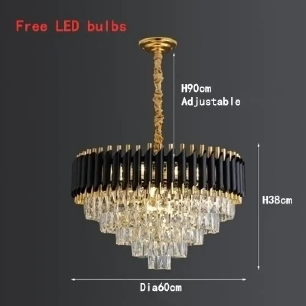 Modern LED Luxury Black Gold Crystal Chandeliers - Elegant Indoor Lighting Fixture for Living and Dining Rooms - DecorGlobe