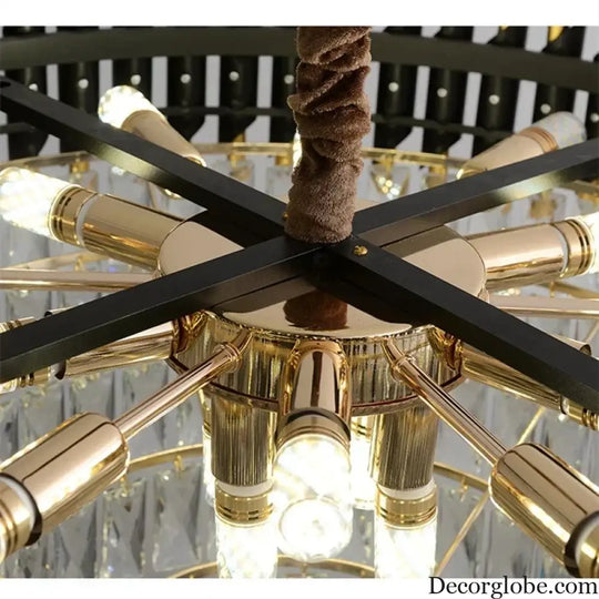 Modern LED Luxury Black Gold Crystal Chandeliers - Elegant Indoor Lighting Fixture for Living and Dining Rooms - DecorGlobe