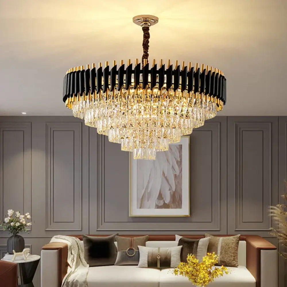 Modern LED Luxury Black Gold Crystal Chandeliers - Elegant Indoor Lighting Fixture for Living and Dining Rooms - DecorGlobe