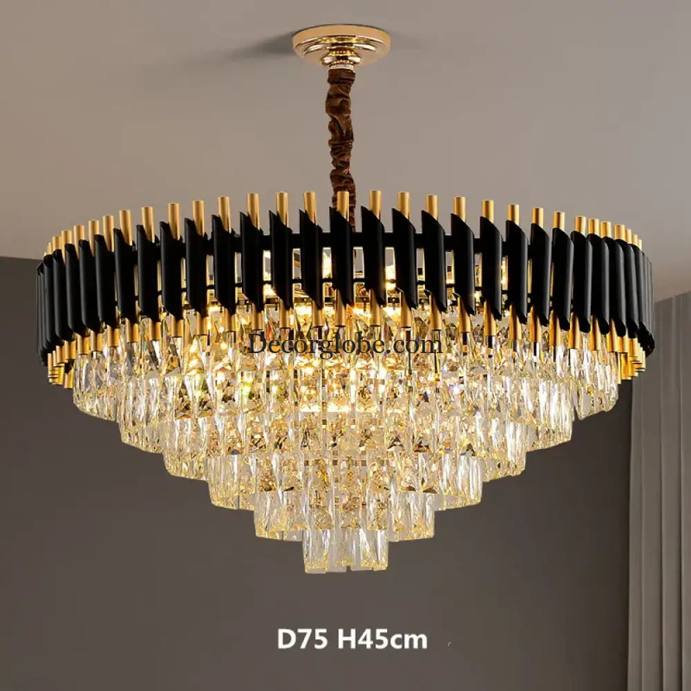 Modern LED Luxury Black Gold Crystal Chandeliers - Elegant Indoor Lighting Fixture for Living and Dining Rooms - DecorGlobe