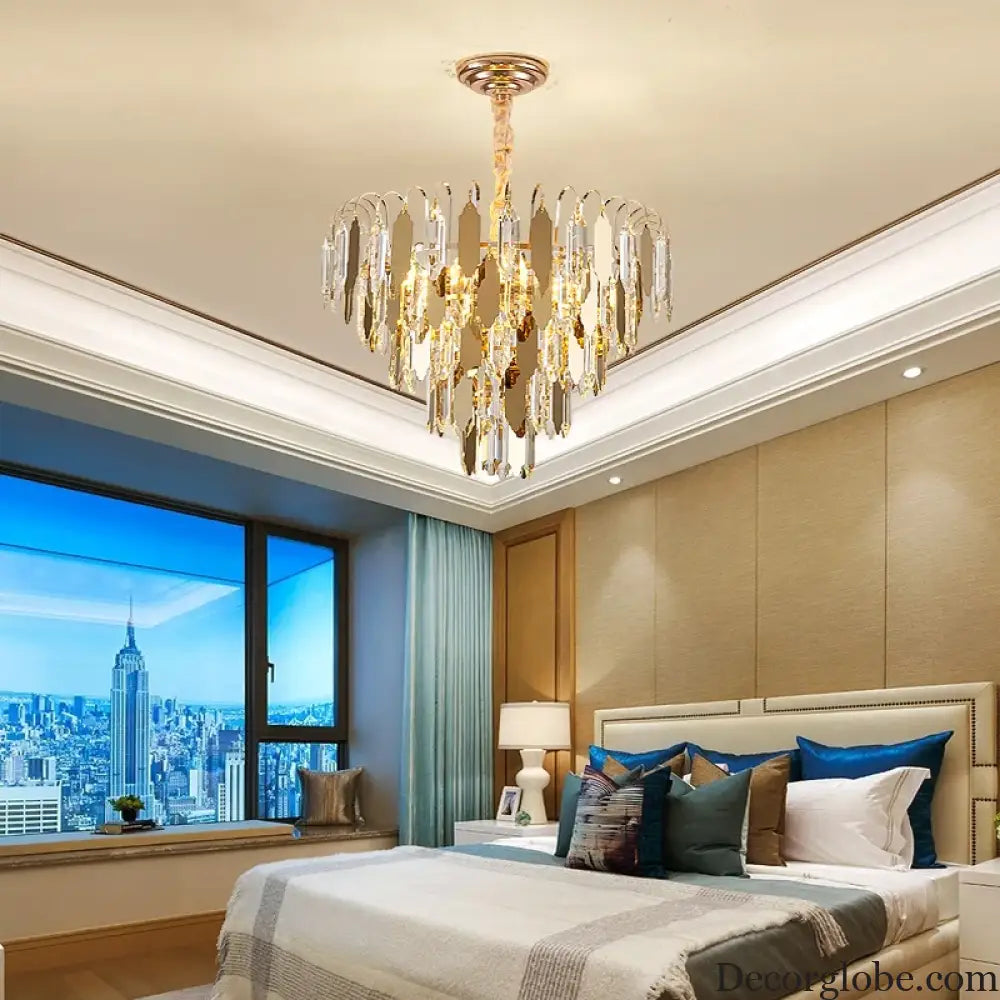 Modern LED Luxury Triangular Multi-Level Crystal Chandelier - Elegant Illumination for Living Rooms, Bedrooms, and Dining Spaces - DecorGlobe