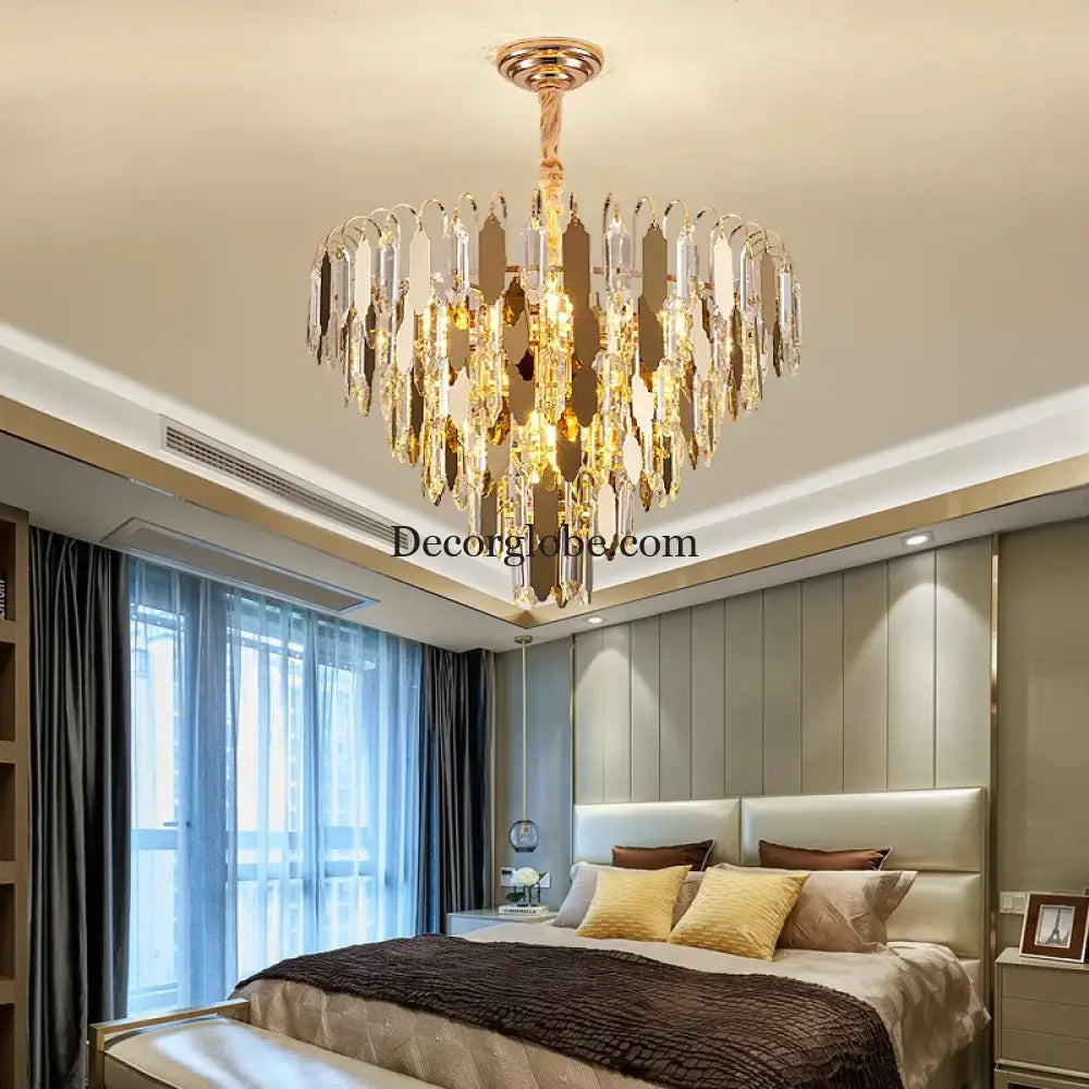 Modern LED Luxury Triangular Multi-Level Crystal Chandelier - Elegant Illumination for Living Rooms, Bedrooms, and Dining Spaces - DecorGlobe