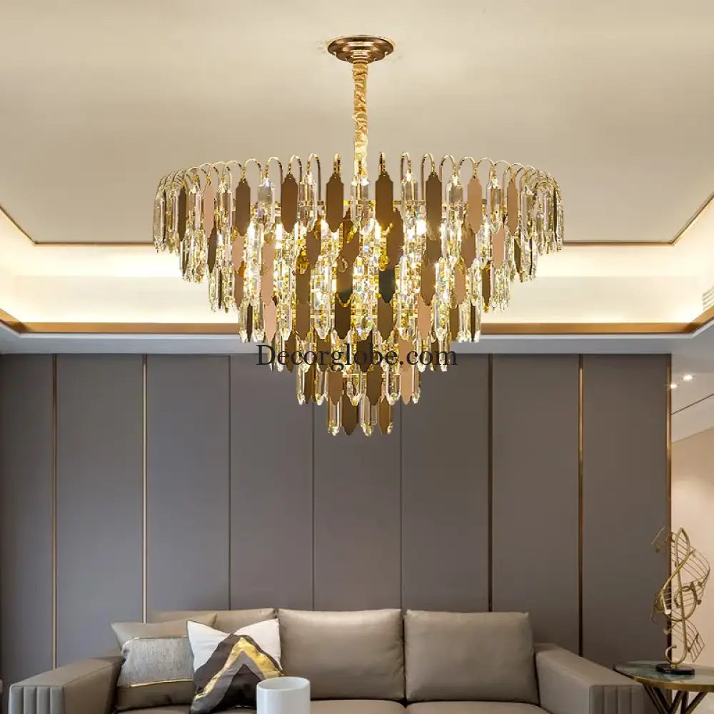 Modern LED Luxury Triangular Multi-Level Crystal Chandelier - Elegant Illumination for Living Rooms, Bedrooms, and Dining Spaces - DecorGlobe