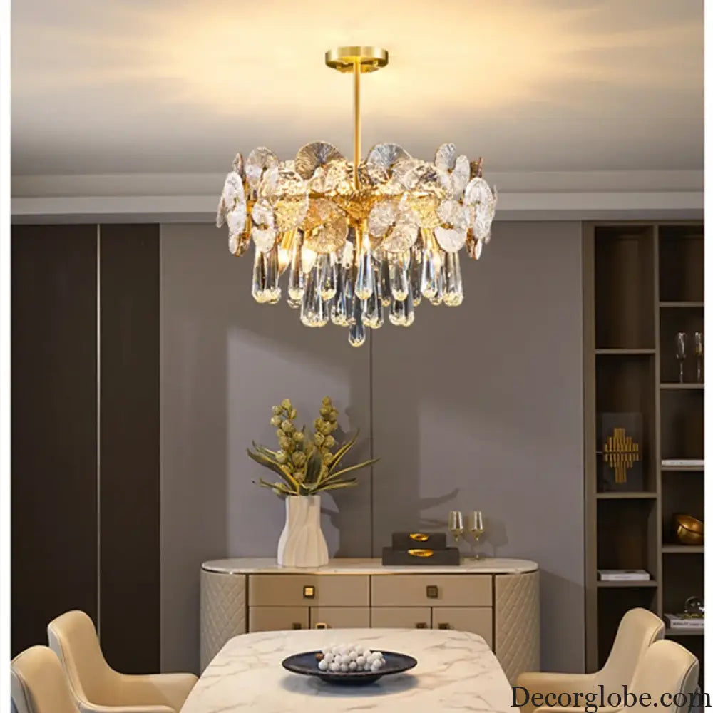 Modern Light Luxury LED Lotus Flower Crystal Ceiling Chandelier - Elegance for Living Rooms, Bedrooms, Restaurants, and Halls - DecorGlobe