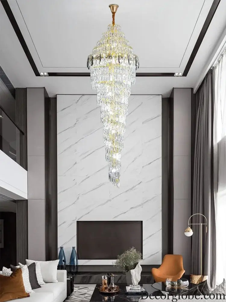 Modern Luxury Staircase Chandelier - Golden Elegance with Crystal Accents for Duplex Buildings, High Ceilings, and Decorative Lighting - DecorGlobe