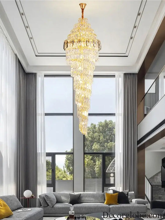 Modern Luxury Staircase Chandelier - Golden Elegance with Crystal Accents for Duplex Buildings, High Ceilings, and Decorative Lighting - DecorGlobe