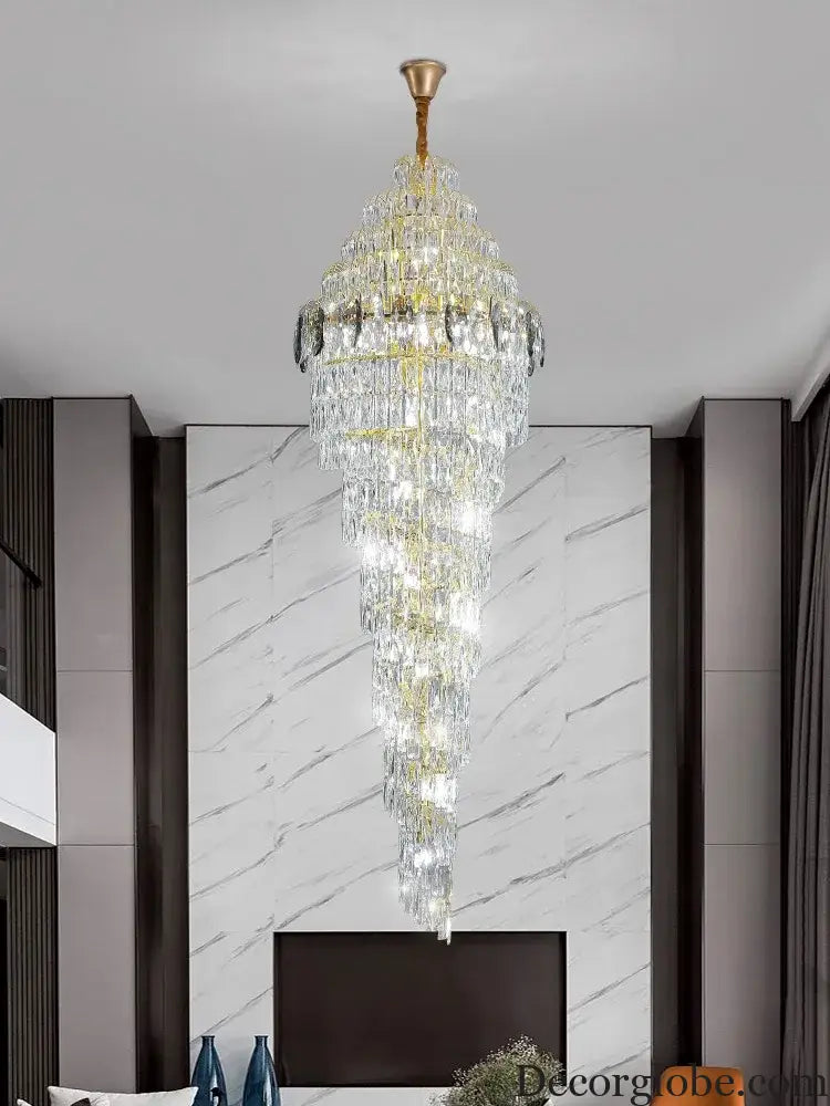 Modern Luxury Staircase Chandelier - Golden Elegance with Crystal Accents for Duplex Buildings, High Ceilings, and Decorative Lighting - DecorGlobe