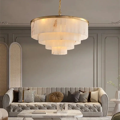 Modern Natural Marble LED Living Room Chandeliers - Elegant Lighting Fixtures for Staircases, Lofts, and Dining Rooms
