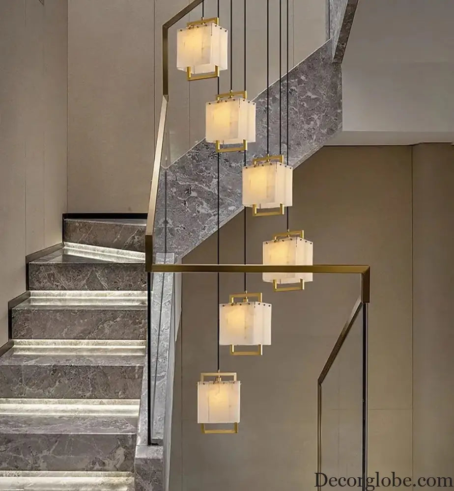 Modern Natural Marble LED Living Room Chandeliers - Elegant Lighting Fixtures for Staircases, Lofts, and Dining Rooms - DecorGlobe