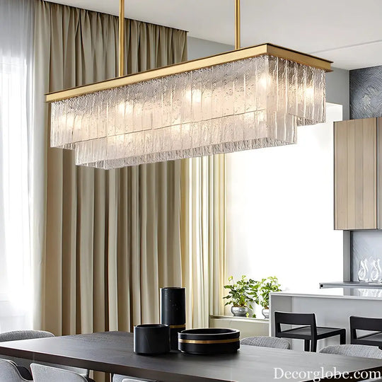 Long Rectangular Double Layer 3 Step Dimming Post Modern Chandelier