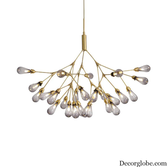 Smoke Gray Glass Teardrop Chandelier - Contemporary 27-Head Pendant Light for Living Room Ceiling Smoke Gray