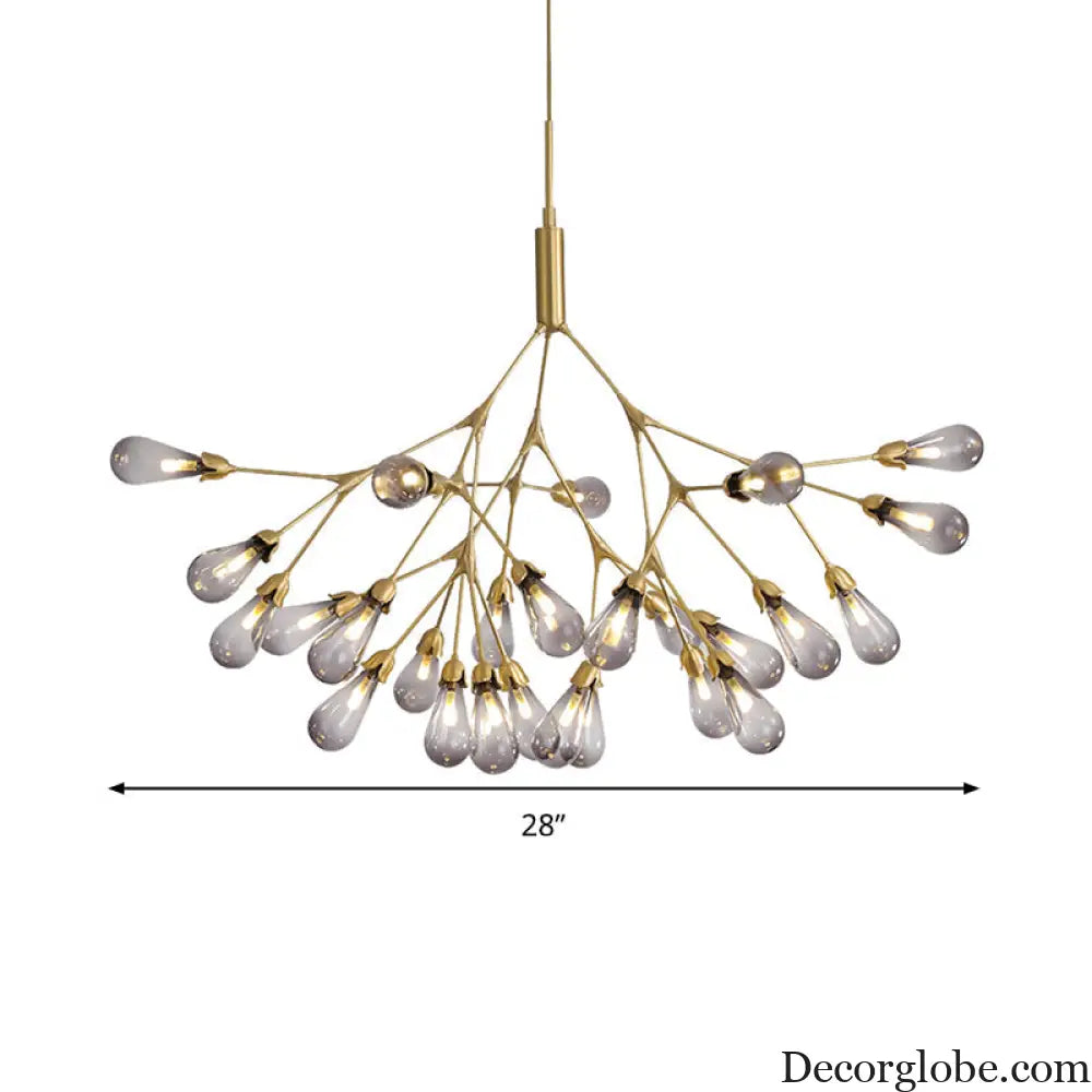 Smoke Gray Glass Teardrop Chandelier - Contemporary 27-Head Pendant Light for Living Room Ceiling Smoke Gray