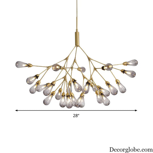Smoke Gray Glass Teardrop Chandelier - Contemporary 27-Head Pendant Light for Living Room Ceiling Smoke Gray