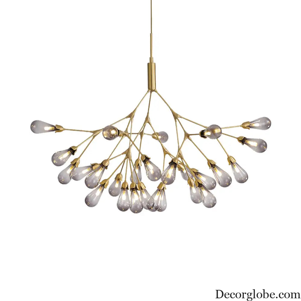 Smoke Gray Glass Teardrop Chandelier - Contemporary 27-Head Pendant Light for Living Room Ceiling Smoke Gray