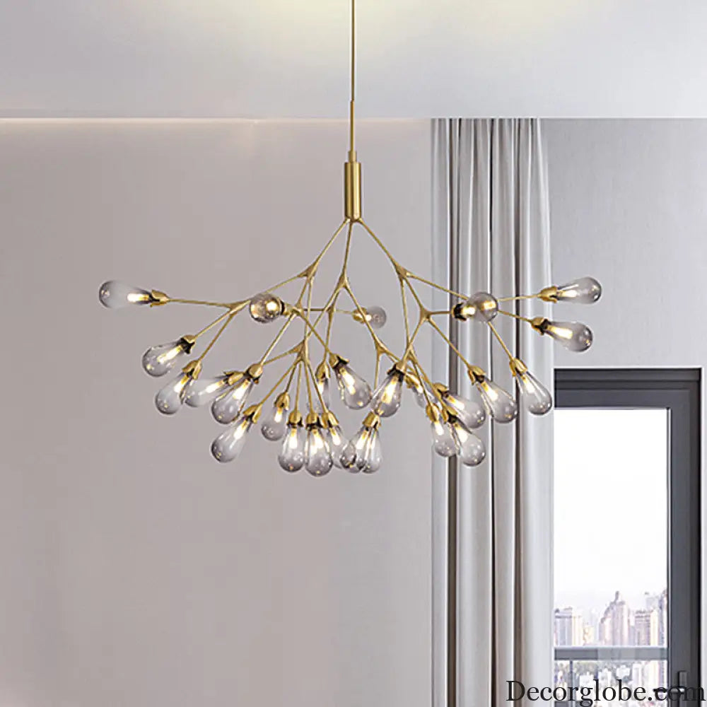 Smoke Gray Glass Teardrop Chandelier - Contemporary 27-Head Pendant Light for Living Room Ceiling Smoke Gray