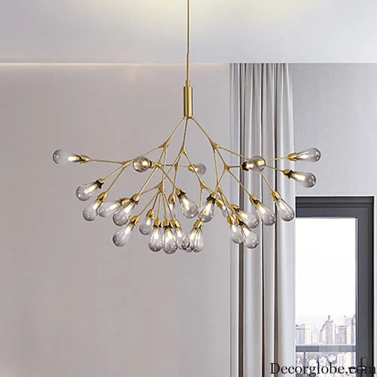 Smoke Gray Glass Teardrop Chandelier - Contemporary 27-Head Pendant Light for Living Room Ceiling Smoke Gray