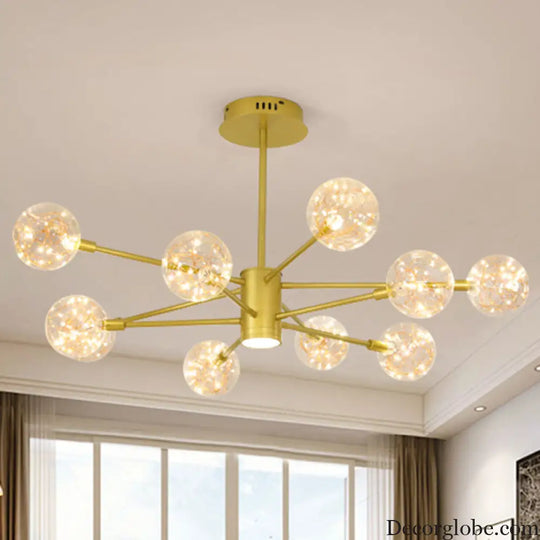 Modern LED Chandelier with Orb Glass Shade - Starburst Hanging Ceiling Light for Living Room