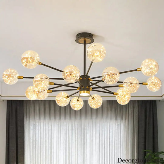 Modern LED Chandelier with Orb Glass Shade - Starburst Hanging Ceiling Light for Living Room