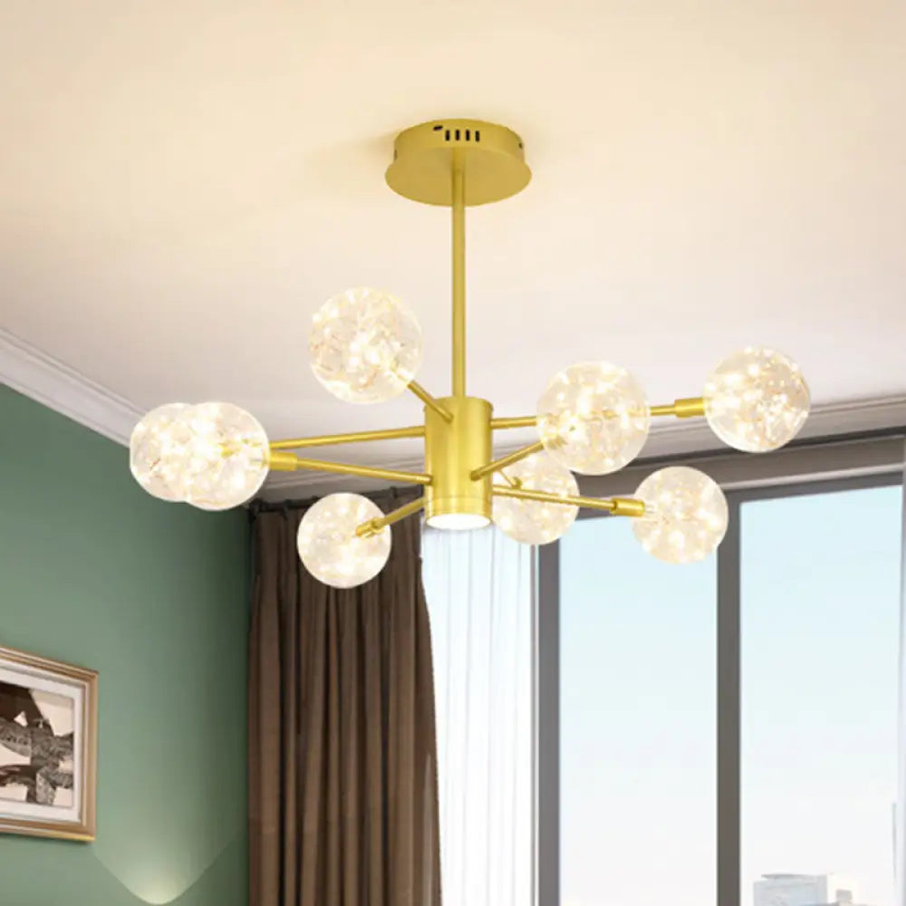 Modern LED Chandelier with Orb Glass Shade - Starburst Hanging Ceiling Light for Living Room 8 / Gold / Natural