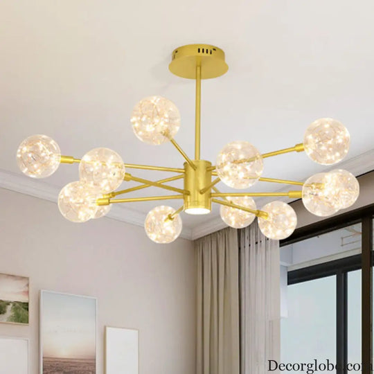 Modern LED Chandelier with Orb Glass Shade - Starburst Hanging Ceiling Light for Living Room