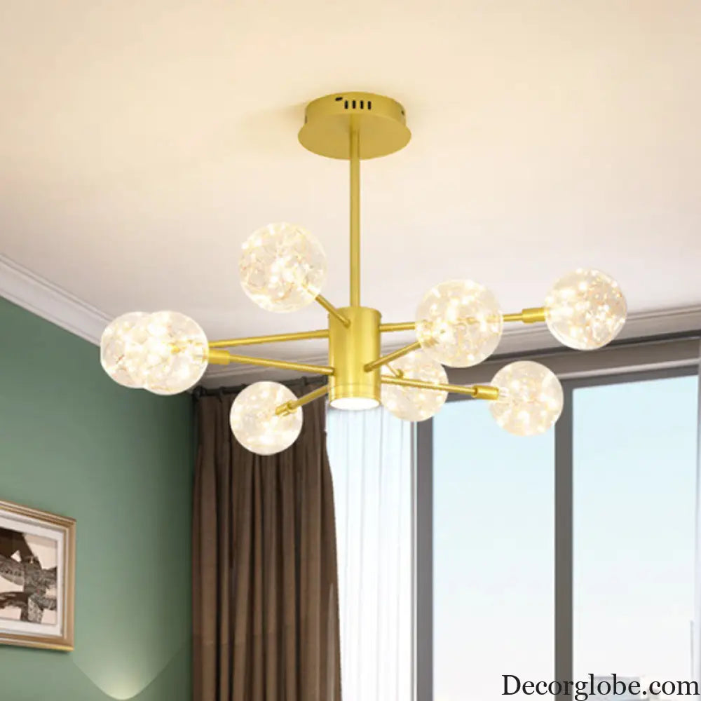 Modern LED Chandelier with Orb Glass Shade - Starburst Hanging Ceiling Light for Living Room