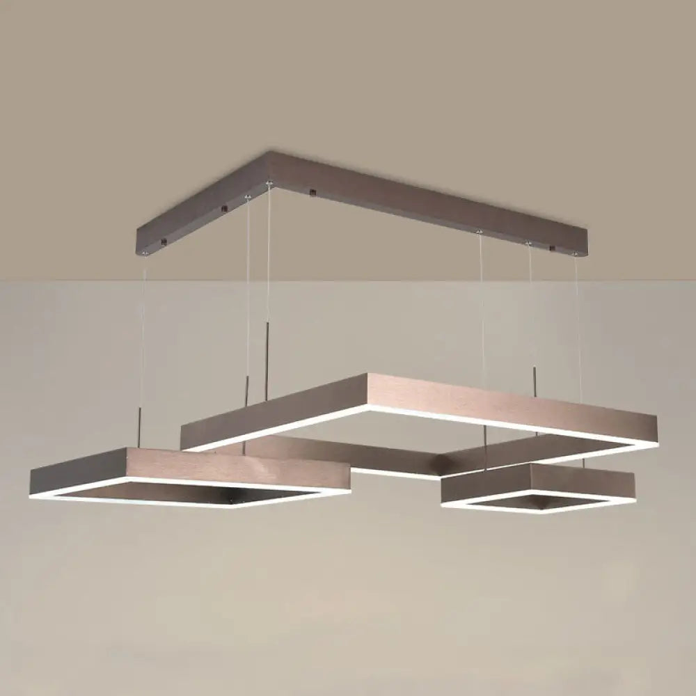 Simplicity Coffee LED Pendant Light Fixture - Tiered Square Acrylic Chandelier Design Coffee