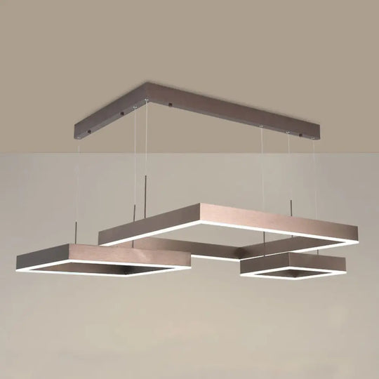 Simplicity Coffee LED Pendant Light Fixture - Tiered Square Acrylic Chandelier Design Coffee
