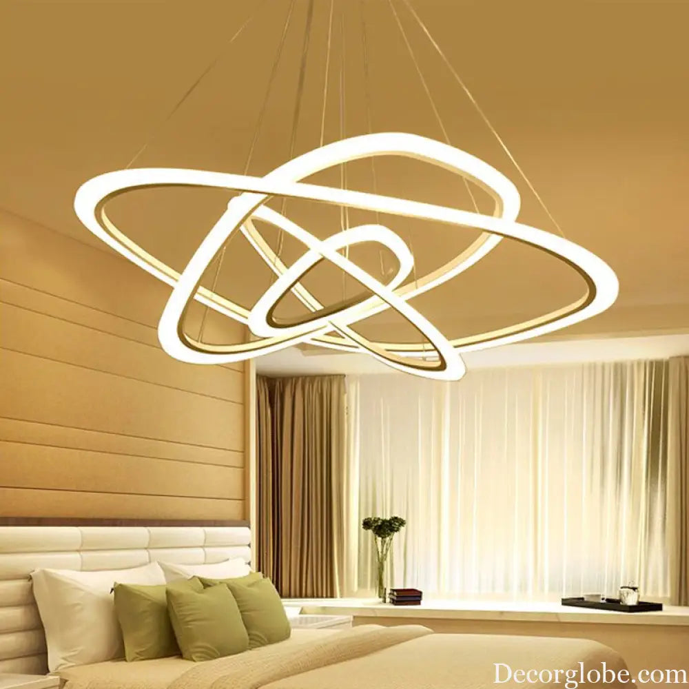 White Metal Triangular Chandelier - Simplicity 4-Ring LED Ceiling Light for Living Room